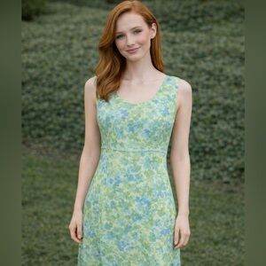 Ann Taylor Loft Floral Green Shift Dress Size 8P